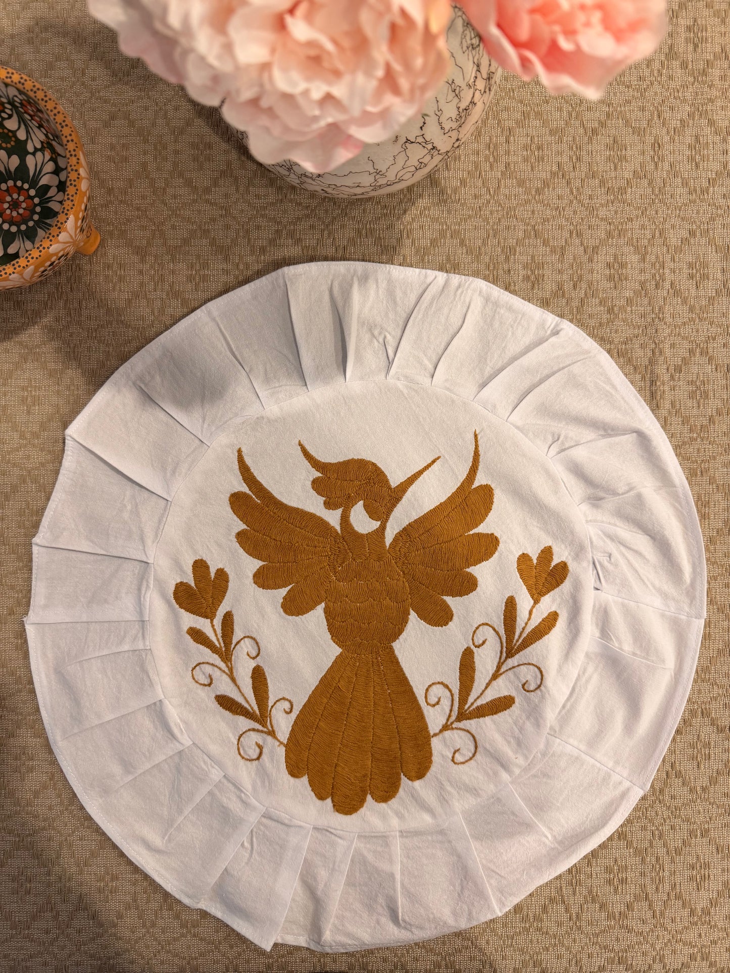 Golden Round embroidered table accent