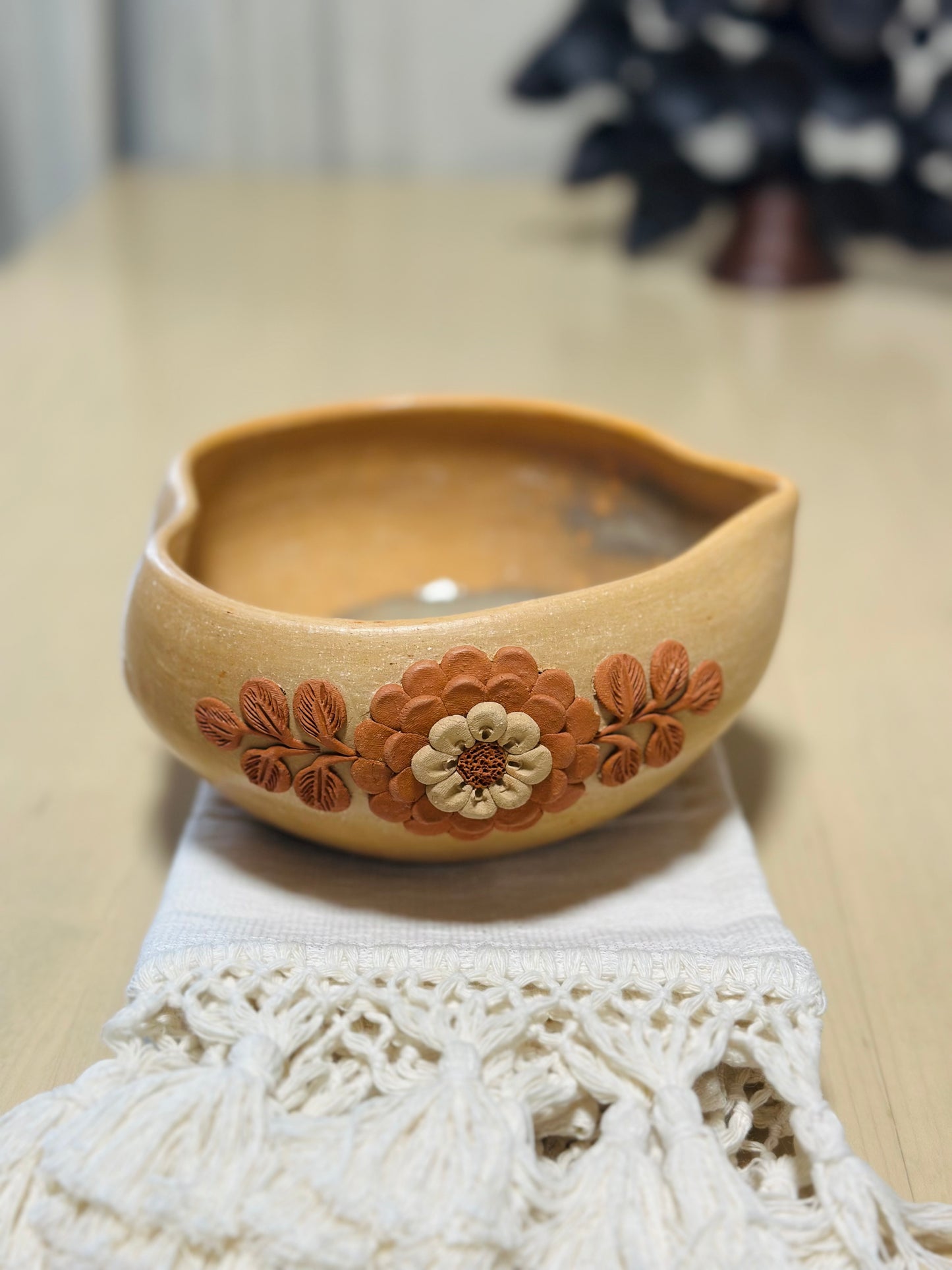 Tazon Corazon bordado natural /Heart bowl natural