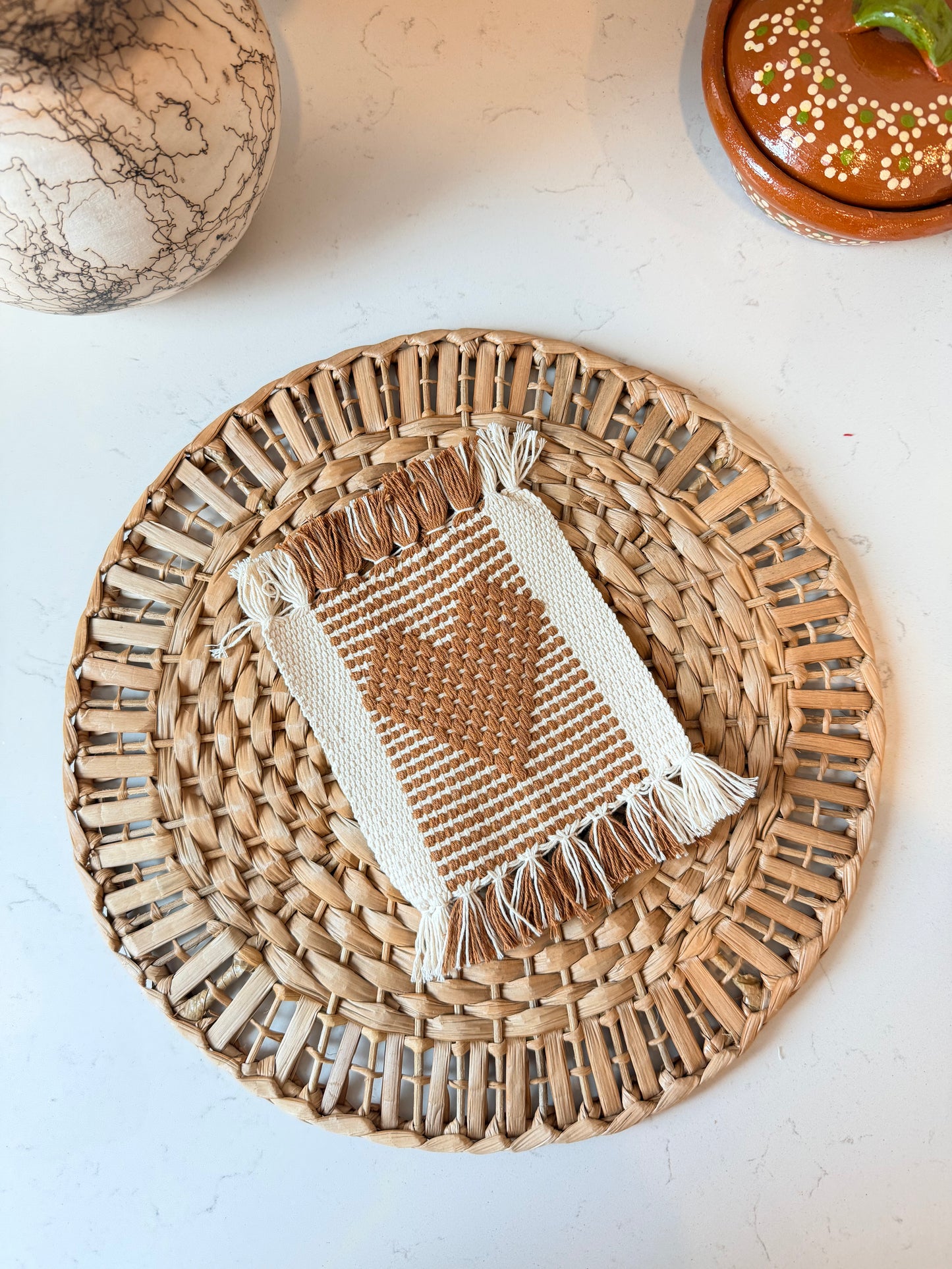Golden brown waist loom coaster