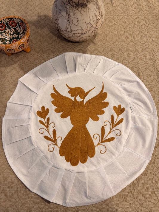 Golden Round embroidered table accent